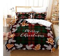 Generico Copripiumino 260x240 Omino di Pan di Zenzero, Copripiumini Quadri, 3 Pezzi Copripiumone Microfibra, Copripiumoni Morbido Reversibile + 2 Federe 50 x 75 cm con Cerniera Natale Q186