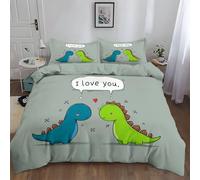 Generico Copripiumino 3 pezzi 150 x 220 cm Cartone Animato Anime Dinosauri InnamoratiMotivo, set di biancheria da letto Grigio Stampa, microfibra Morbido Confortevole, per Ragazzi Ragazz