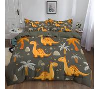 Generico Copripiumino 3 pezzi 150 x 220 cm Cartoni Animati Piante Di DinosauriMotivo, set di biancheria da letto Grigio Chiaro Stampa, microfibra Morbido Confortevole, per Ragazzi Ragazz