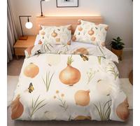 Generico Copripiumino 3 pezzi Matrimoniale Cipolla Dipinta Cartone Animato Carino 3D Chiusura a Cerniera 1 copripiuminio 200x200cm+2 Feder 50x75cm Microfibra Morbida Traspirante Ipoallergenica