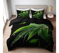 Generico Copripiumino 3D Oriente Piante Foglie Di Bambù ragazze e ragazzi, Set copripiumino in microfibra Nero con chiusura lampo e 1 Federe Reversibile da 50 x 80 cm, per adolescenti 135 x 200 cm