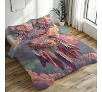 Generico Copripiumino Acchiappasogni, Biancheria da Letto Fiori di Piume 150 X 200 cm Microfibra Morbida 3-Pezzi con 2 Federe 50x75 cm con Cerniera L-57