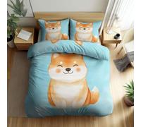 Generico Copripiumino Acquarello Animale Cane Morbida e Confortevole Set di Biancheria da Letto 220 x 240 cm Per Adulti e Bambini, Blu Chiaro Copripiumino e 2 Federe 50 x 80 cm