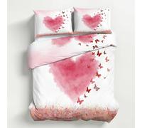 Generico Copripiumino Amore Romantico, Biancheria da Letto Cuore Farfalla Rosa 200 X 200 cm Microfibra Morbida 3-Pezzi con 2 Federe 50x75 cm con Cerniera K&10