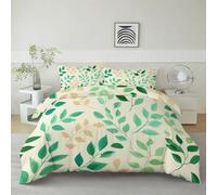 Generico Copripiumino Antipiega 220 x 240 cm con Cerniera, Minimalista Boho Foglie Carino Copripiumini Reversibile - Biancheria da Letto Beige Facile Da Lavare