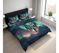Generico Copripiumino Aurora, Biancheria da Letto Acchiappasogni Aurora Boreale 220 X 240 cm Microfibra Morbida 3-Pezzi con 2 Federe 50x75 cm con Cerniera K&27