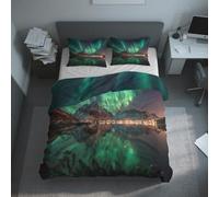 Generico Copripiumino Aurora, Biancheria da Letto Aurora Boreale 150 X 200 cm Microfibra Morbida 3-Pezzi con 2 Federe 50x75 cm con Cerniera K&11