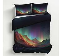 Generico Copripiumino Aurora, Biancheria da Letto Aurora Boreale 200 X 200 cm Microfibra Morbida 3-Pezzi con 2 Federe 50x75 cm con Cerniera K&16