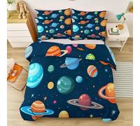 Generico Copripiumino Cartone animato Pianeta Terra - Copripiumino in microfibra ultra morbida 260 x 240 cm con federa, Blu set biancheria da letto in microfibra con cerniera, leggero e traspirante