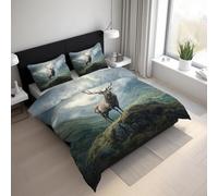 Generico Copripiumino Cervo Sika, Biancheria da Letto Caccia Alce Montagna 150 X 200 cm Microfibra Morbida 3-Pezzi con 2 Federe 50x75 cm con Cerniera L-54