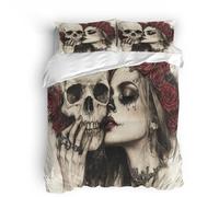 Generico copripiumino con federe 220x240cm Teschio D'amore copripiumino boho Copertura letto poliestere leggera traspirante morbida per camera hotel dormitorio