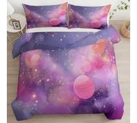 Generico Copripiumino Fantasia Cartone Animato Cielo Stellato, 1 X Copripiumone 200 X 200 Cm E 2 X Federe 50 X 80 Cm Sacco Parure Letto Reversibile Biancheria Da Letto Con Cerniera, Rosa