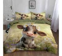 Generico Copripiumino Fiori Di Vitello Dei Cartoni Animati Bedding 180 x 220 cm Set Copripiumino in Microfibra, da Letto Moderno con 2 federa 50x80 cm, traspirante, per tutte le stagioni Verde Chiaro