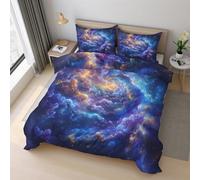 Generico Copripiumino Galassia, Biancheria da Letto Nebulosa Universo 150 X 200 cm Microfibra Morbida 3-Pezzi con 2 Federe 50x75 cm con Cerniera K&4