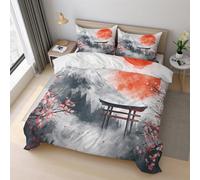 Generico Copripiumino Giapponese, Biancheria da Letto Pittura a Inchiostro Orientale 220 X 240 cm Microfibra Morbida 3-Pezzi con 2 Federe 50x75 cm con Cerniera K&5