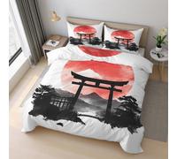 Generico Copripiumino Giapponese, Biancheria da Letto Torii Pittura a Inchiostro 135 X 200 cm Microfibra Morbida 2-Pezzi con 1 Federe 50x75 cm con Cerniera K&7