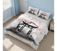 Generico Copripiumino Giapponese Torii, Biancheria da Letto Pittura a Inchiostro Asiatico 150 X 200 cm Microfibra Morbida 3-Pezzi con 2 Federe 50x75 cm con Cerniera K&13