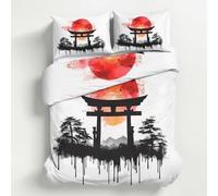 Generico Copripiumino Giapponese Torii, Biancheria da Letto Tramonto Pittura a Inchiostro 200 X 200 cm Microfibra Morbida 3-Pezzi con 2 Federe 50x75 cm con Cerniera K&15