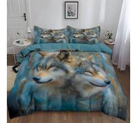 Generico Copripiumino Lupo Acchiappasogni Magia Bedding 220 x 240 cm Set Copripiumino in Microfibra, da Letto Moderno con 2 federa coordinata 50x80 cm, traspirante, per tutte le stagioni Blu