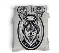 Generico Copripiumino Lupo, Set di Biancheria da Letto Animale carino Singolo 135x200cm Biancheria da letto in microfibra traspirante con stampa chiusura a zip invisibile 2 x Federe 50x80 cm