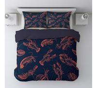 Generico Copripiumino Matrimoniale 140 x 200 CM Con 2 Federe 80 x 80 CM Set di biancheria da letto in microfibra morbida e traspirante da 2 pezzi Personalità animale aragosta Blu