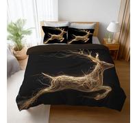 Generico Copripiumino Matrimoniale 140 x 200 CM Con 80 x 80 CM Set di biancheria da letto in microfibra morbida e traspirante da 2 pezzi Artistico Animale Cervo Oro