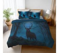 Generico Copripiumino Matrimoniale 150 x 200 CM Con 80 x 80 CM Set di biancheria da letto in microfibra morbida e traspirante da 2 pezzi Dark Animale Cervo Blu