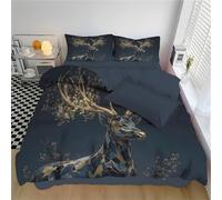 Generico Copripiumino Matrimoniale 240x220 Alce Copri Piumino 3 Pezzi Microfibra Morbido Con Cerniera Blu scuro Copri Piumone e 2 Federe Cuscino 50x80cm QE773