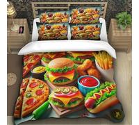 Generico Copripiumino Matrimoniale 240x220 Cibo gourmet Copri Piumino 3 Pezzi Microfibra Morbido Con Cerniera Divertente Copri Piumone e 2 Federe Cuscino QC1247