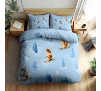 Generico Copripiumino Matrimoniale 240x220 Scoiattolo che scia Copri Piumino 3 Pezzi Microfibra Morbido Con Cerniera Blu Copri Piumone e 2 Federe Cuscino GH1169