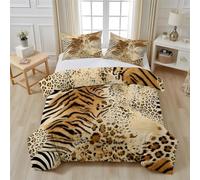 Generico Copripiumino Matrimoniale 240x220 Stampa leopardata a strisce di tigre Copri Piumino 3 Pezzi Microfibra Morbido Con Cerniera Personalizzato Copri Piumone e 2 Federe Cuscino GH887