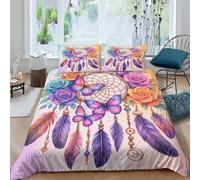 Generico Copripiumino Matrimoniale 240x260 Acchiappasogni Copri Piumino 3 Pezzi Microfibra Morbido Con Cerniera Rosa Copri Piumone e 2 Federe Cuscino 50x80cm QH2358