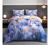 Generico Copripiumino Matrimoniale 240x260 Fiori blu Copri Piumino 3 Pezzi Microfibra Morbido Con Cerniera Pastorale Copri Piumone e 2 Federe Cuscino GH252