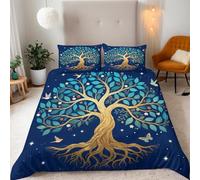 Generico Copripiumino Matrimoniale Alberi Uccelli 200x200 cm Copripiumino Albero Arte 3D Stampa Set di Biancheria da Letto Microfibra Cerniera Invisibile Lacci a Quattro Angoli 2 Federe 50x80 cm cm