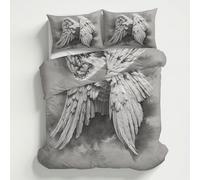 Generico Copripiumino matrimoniale Ali 200x200, Ali D'angelo Grigio Set di Biancheria da Letto in Microfibra, con Copripiumone e 2 Federe 50x80 cm LGS19sL