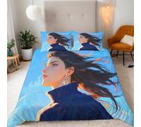 Generico Copripiumino Matrimoniale Anime Dea 200x200 cm Copripiumino Moderno Arte 3D Stampa Set di Biancheria da Letto Microfibra Cerniera Invisibile Lacci a Quattro Angoli 2 Federe 50x80 cm cm