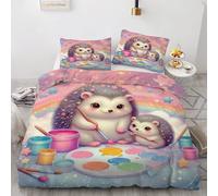 Generico Copripiumino Matrimoniale ArcoíRis Biancheria Da Letto Microfibra Morbida PequeñO Erizo Copripiumini 240x220 cm con 2 Federe Cuscino, Zip Nascosto -Kg3965