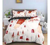 Generico Copripiumino Matrimoniale Babbo Natale Biancheria Da Letto Microfibra Morbida Auguri Di Nuovo Anno Copripiumini 240x220 cm con 2 Federe Cuscino, Zip Nascosto -KG755