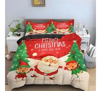 Generico Copripiumino Matrimoniale Babbo Natale Biancheria Da Letto Microfibra Morbida Regalo Di Natale Copripiumini 240x220 cm con 2 Federe Cuscino, Zip Nascosto -KG65
