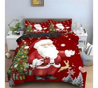Generico Copripiumino Matrimoniale Babbo Natale Biancheria Da Letto Microfibra Morbida Vigilia Di Natale Copripiumini 250x200 cm con 2 Federe Cuscino, Zip Nascosto -KG184