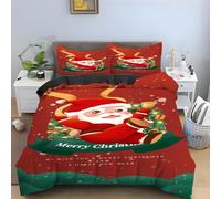 Generico Copripiumino Matrimoniale Babbo Natale Biancheria Da Letto Microfibra Morbida Vigilia Di Natale Copripiumini 250x200 cm con 2 Federe Cuscino, Zip Nascosto -KG400