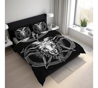 Generico Copripiumino Matrimoniale Bafometto, 2 Pezzi con Cerniera e Federe Set di Biancheria da Letto Gotico Capra Rune Pentagramma Con Microfibra （135x200cm） LGS16sL