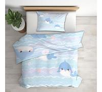 Generico Copripiumino Matrimoniale Balena Oceano, Set di Biancheria da Letto Animale Marino, Copri Piumino Bambini 240x220 cm e 2 Federe 50x80 cm, Copripiumone Microfibra Morbido - YKA7909