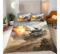 Generico Copripiumino Matrimoniale Carro Armato Guerra 200x200 cm Copripiumino Cisterna 3D Stampa Set di Biancheria da Letto Microfibra Cerniera Invisibile Lacci a Quattro Angoli 2 Federe 50x80 cm cm