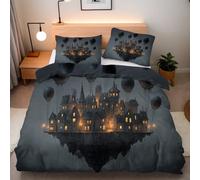 Generico Copripiumino Matrimoniale Castello 200x200 cm Copripiumino Halloween 3D Stampa Fronte-retro Set di Biancheria da Letto Microfibra Cerniera Invisibile Lacci a Quattro Angoli 2 Federe 50x80 cm