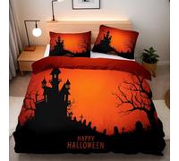 Generico Copripiumino Matrimoniale Castello 220x240 cm 2 Federe 50x80 cm Set Copripiumino Halloween 3D Stampa Fronte-retro Microfibra Lavabile In Lavatrice Cerniera Invisibile Lacci a Quattro Angoli