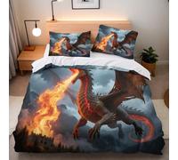 Generico Copripiumino Matrimoniale Drago Fiamma 220x240 cm con 2 Federe 50x80 cm Copripiumino Drago Ali 3D Stampa Microfibra Lavabile In Lavatrice Cerniera Invisibile Adatto Camerette Dormitori