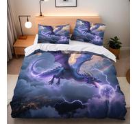 Generico Copripiumino Matrimoniale Drago Fulmine 200x200 cm con 2 Federe 50x80 cm Copripiumino Drago Ali 3D Stampa Microfibra Lavabile In Lavatrice Cerniera Invisibile Adatto Camerette Dormitori