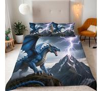 Generico Copripiumino Matrimoniale Drago Fulmine 240x260 cm con 2 Federe 50x80 cm Copripiumino Paesaggio 3D Stampa Microfibra Lavabile In Lavatrice Cerniera Invisibile Adatto Camerette Dormitori