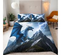 Generico Copripiumino Matrimoniale Drago Montagna 220x240 cm con 2 Federe 50x80 cm Set Copripiumino Paesaggio 3D Stampa Microfibra Lavabile In Lavatrice Cerniera Invisibile Lacci a Quattro Angoli